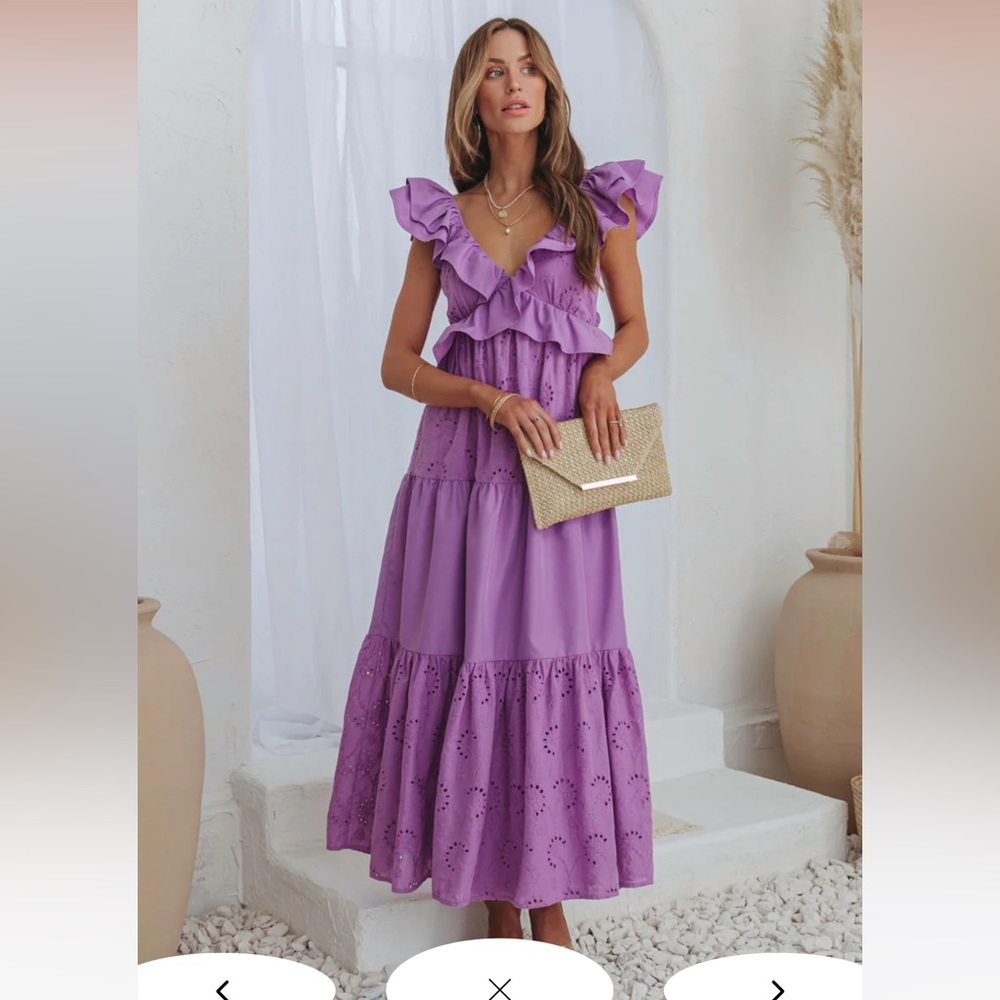 WORN ONCE - EYELET TIERED RUFFLE SLEEVE MAXI DRESS